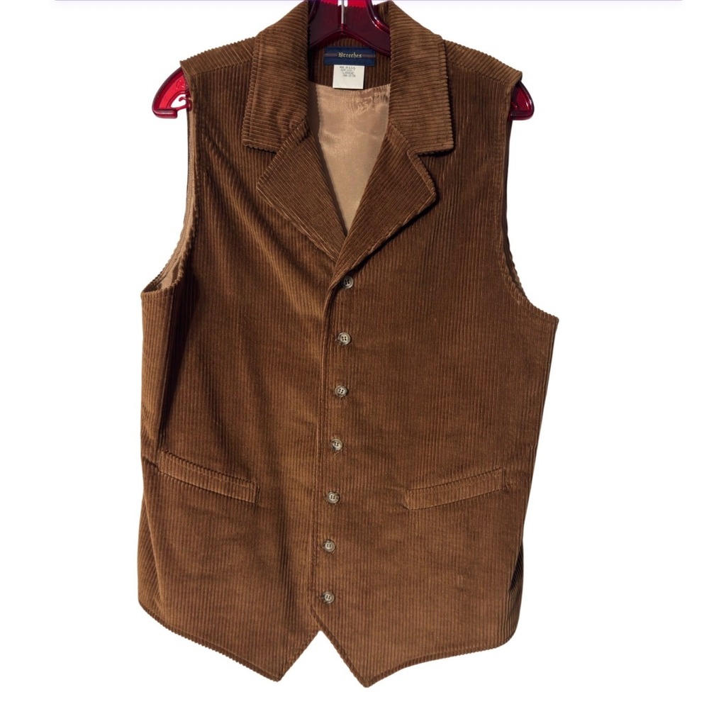 Breeches Mens Brown‎ Corduroy Vest Large Made in USA Cotton Button Front